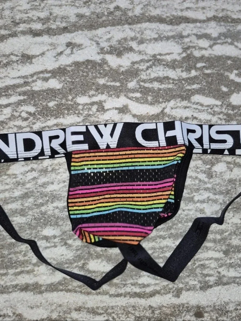 Andrew Christian Men's CHILL Stripe Jockstrap Underwear New Size XL